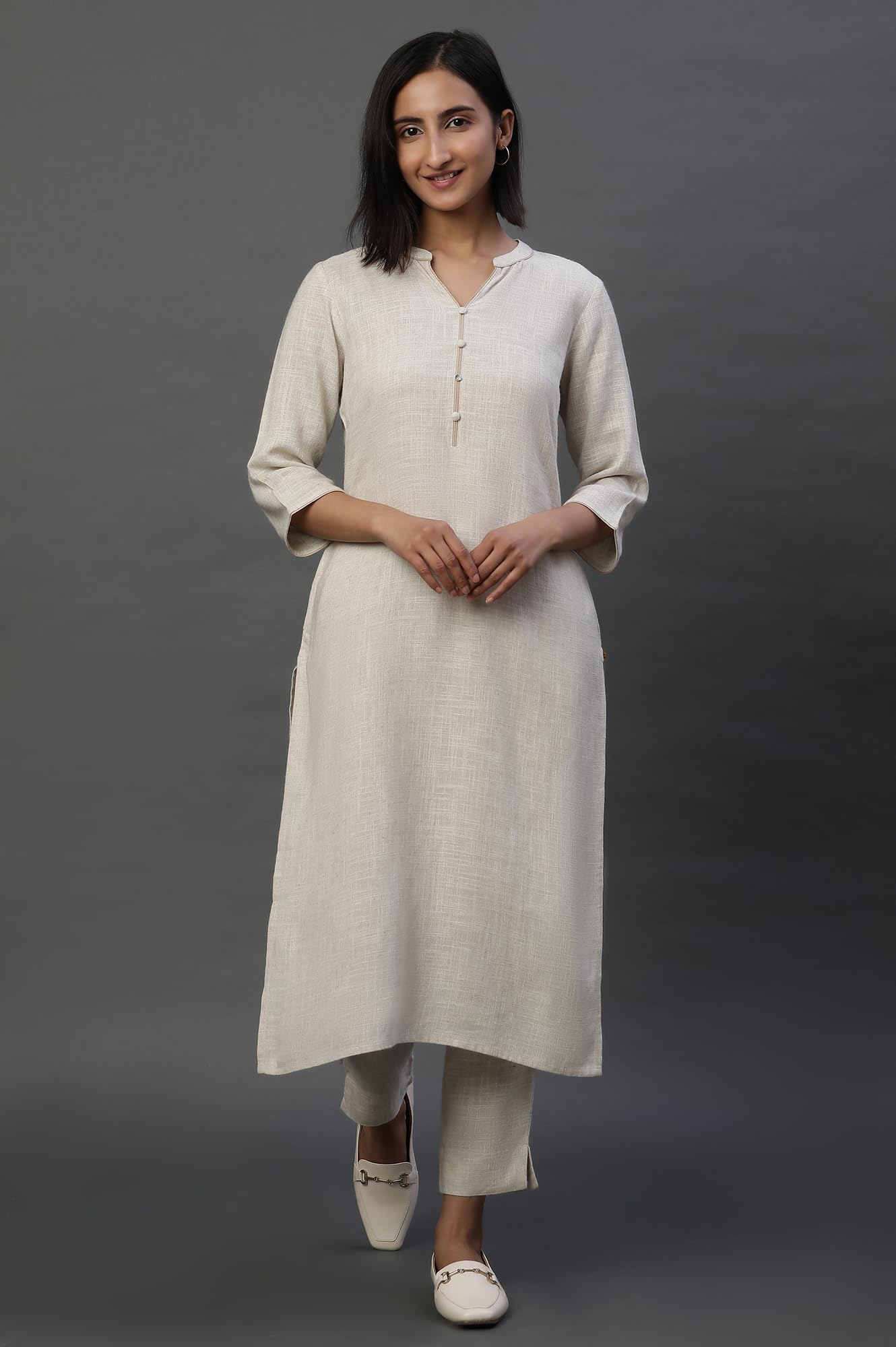 Aurelia WomenS Rayon Regular Kurta (24Fea15023-606393_Natual