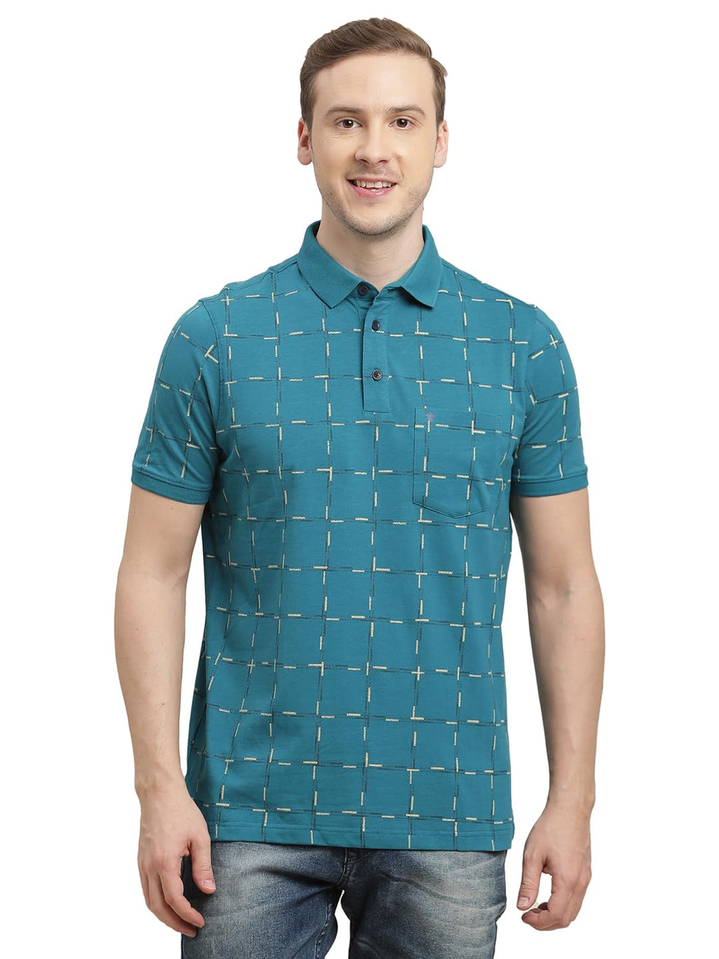 Turtle Men 100% Cotton Blue Printed Polo T-Shirt