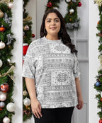 Juneberry 100% Pure Cotton Oversized Baggy Fit Stylish Paisley Bandana Print Half Sleeve Plus Size T-Shirt For Women & Girls (Jb
