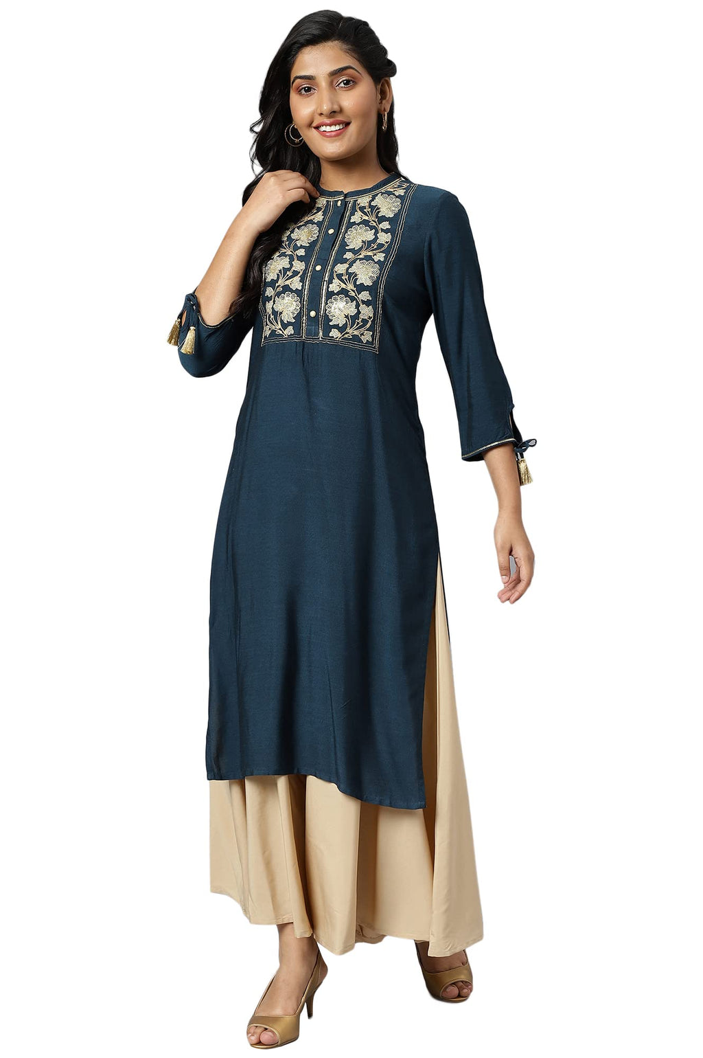 Aurelia Women Dragon Fly Blue Rayon Solid Straight Kurta_22Aua13476-702843_Xxl