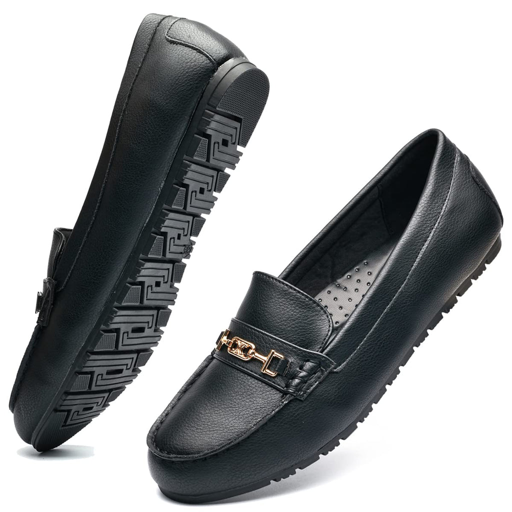 DeYashopin Women's Flats Shoes Leisure Slip On Comfort Boat Shoes PU(Black 10)