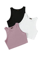 Toochki Tops for Woman | Spandex Top | Crop | Short | Western | for Jeans | Sleeveless | Stretchable | Pack of Three | Black-Whi