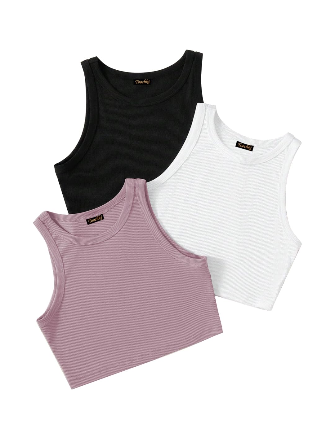 Toochki Tops for Woman | Spandex Top | Crop | Short | Western | for Jeans | Sleeveless | Stretchable | Pack of Three | Black-Whi