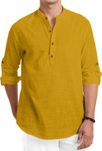 Royalscout Men Cotton Blend Full Sleeve Short Kurta Gold