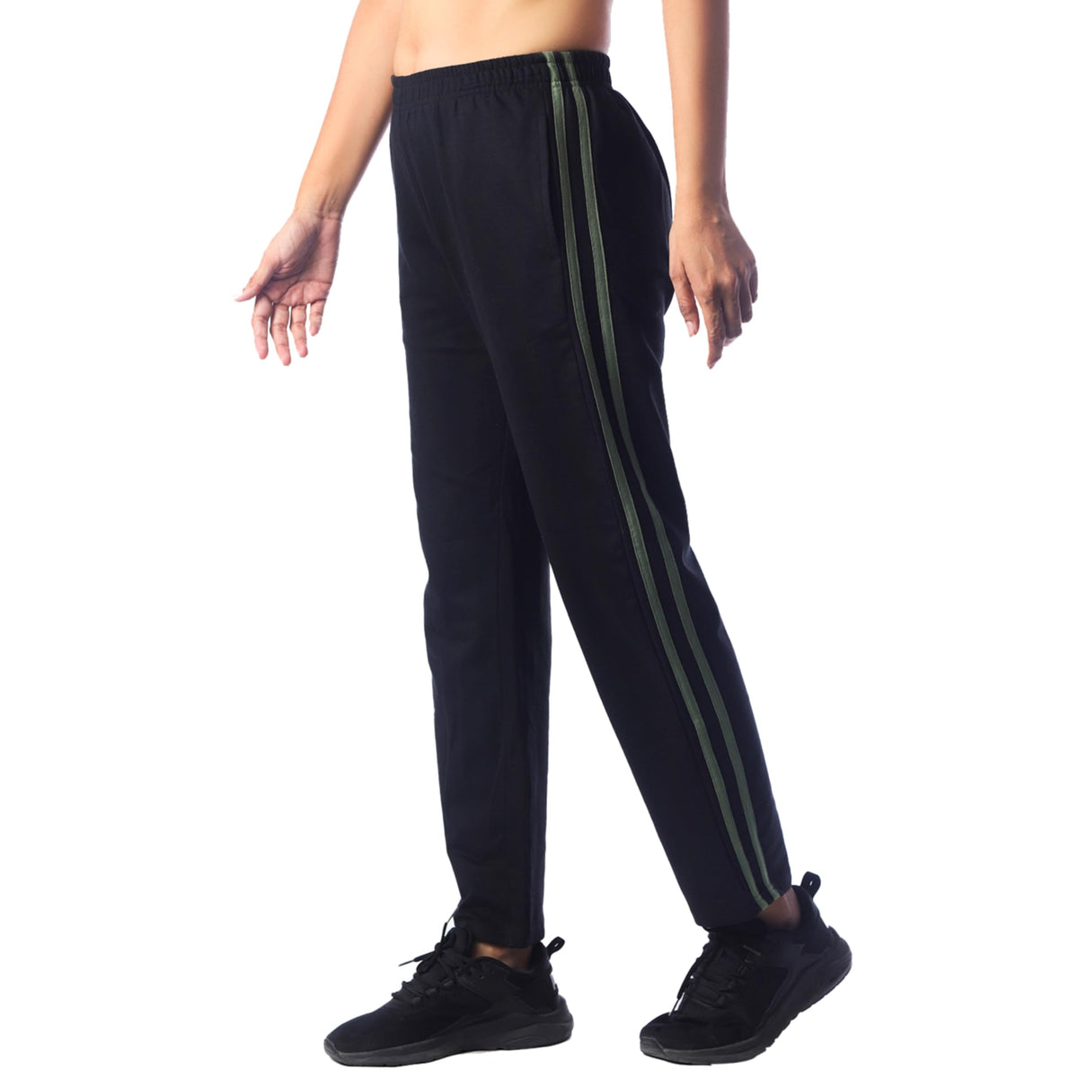London Hills WomenS Cotton Regular Fit Mid Rise Trackpant Joggers Track Pants Black, Large