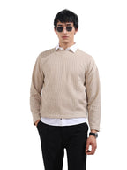 The Indian Garage Co Mens Boxy Textured Full Sleeves Crew Neck T-Shirt