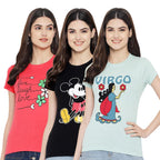 Preneum Womens Cotton Regular Fit Latest Graphic Stylish Printed Short Sleeves Casual T-Shirt || Trendy (Pack 3), Pink & Black 