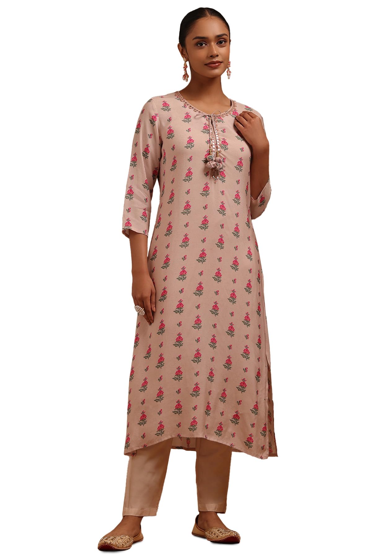 Soch Women Muslin Floral Print Kurta with Faux Mirror