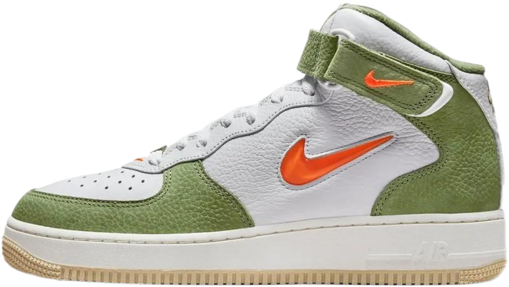 Nike mens Air Force 1 Mid Qs, White/Oil Green/Sail/Total Ora, 11
