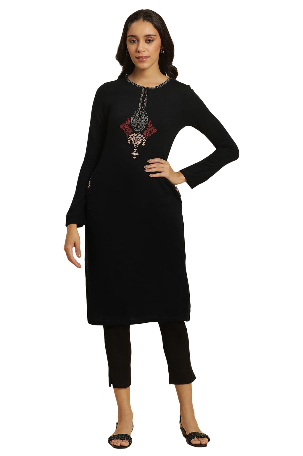 W For Woman Women'S Acrylic Abstract Regular Winter Kurta (22Now18423-217479_Twilight Blue