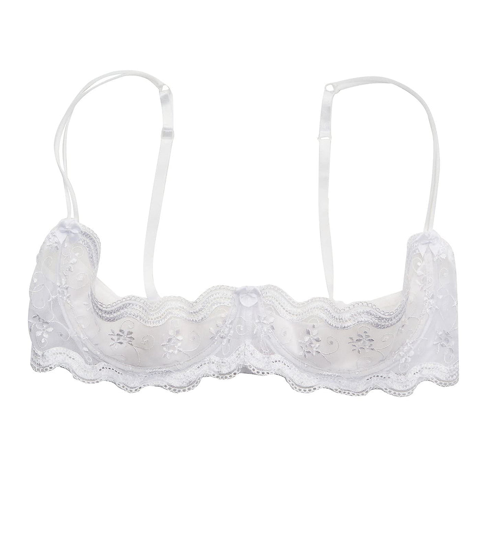 Shirley of Hollywood Women's Scalloped Embroidery Shelf Bra, 331, White, 36