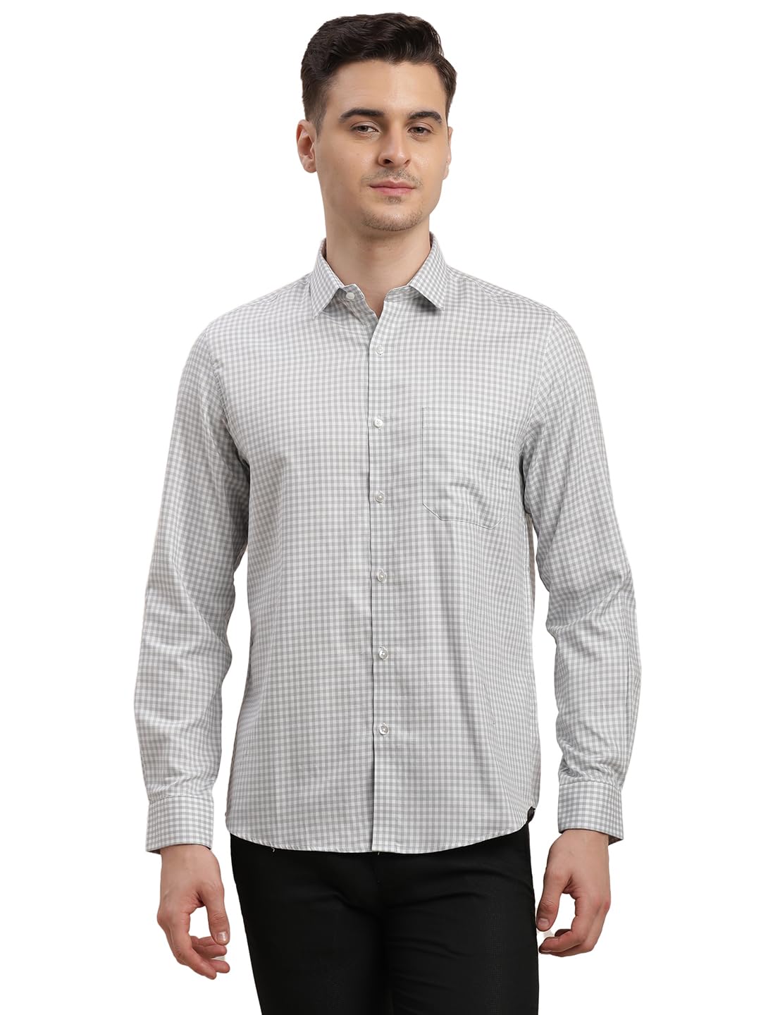 Turtle Men Giza Cotton Slim Fit Full Sleeve Grey Formal Shirt