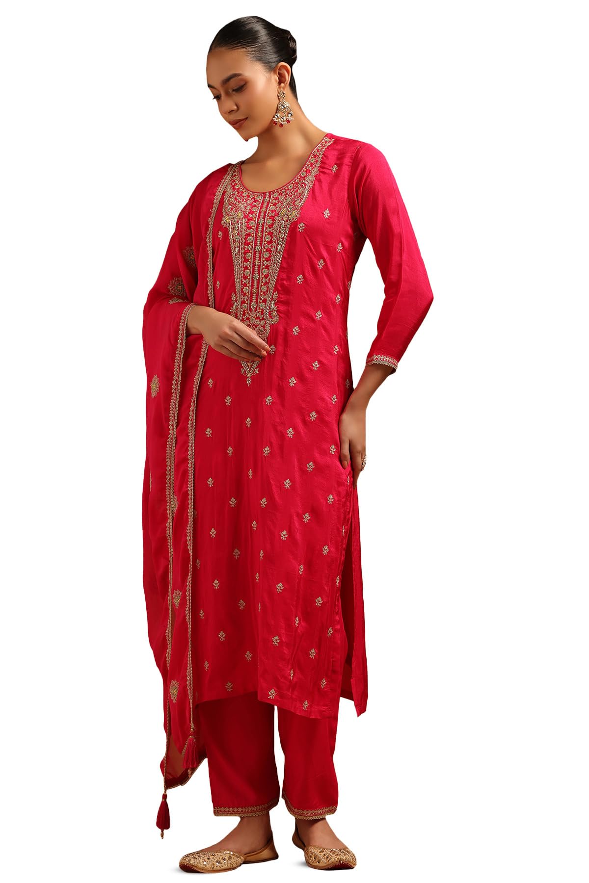 Soch Women Dola Silk Embroidered Suit Set with Zari Embroidery