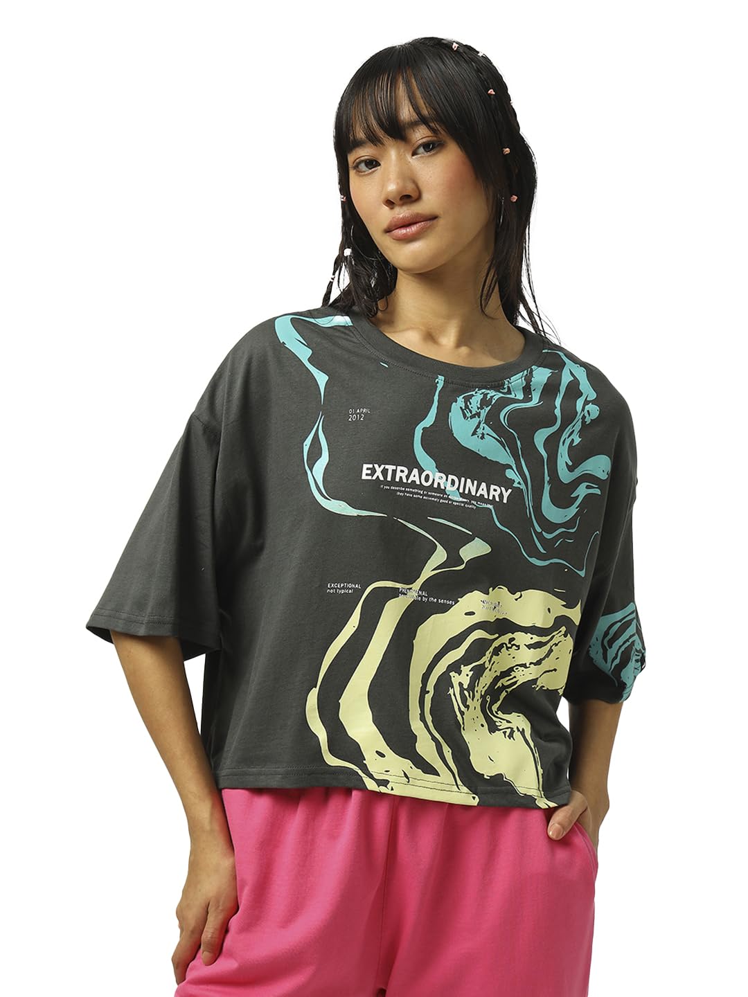 Bewakoof WomenS Graphic Printed Oversized Top_584517_Grey_2Xl