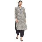 Fabindia Women Cotton Kalamkari Knee Length Regular Fit Kurta Beige_Xs