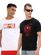 Bewakoof X Official Marvel Merchandise Mens Graphic Printed 100% Cotton T-Shirt (Pack of 2) - Regular Fit, Round Neck, Half Sle