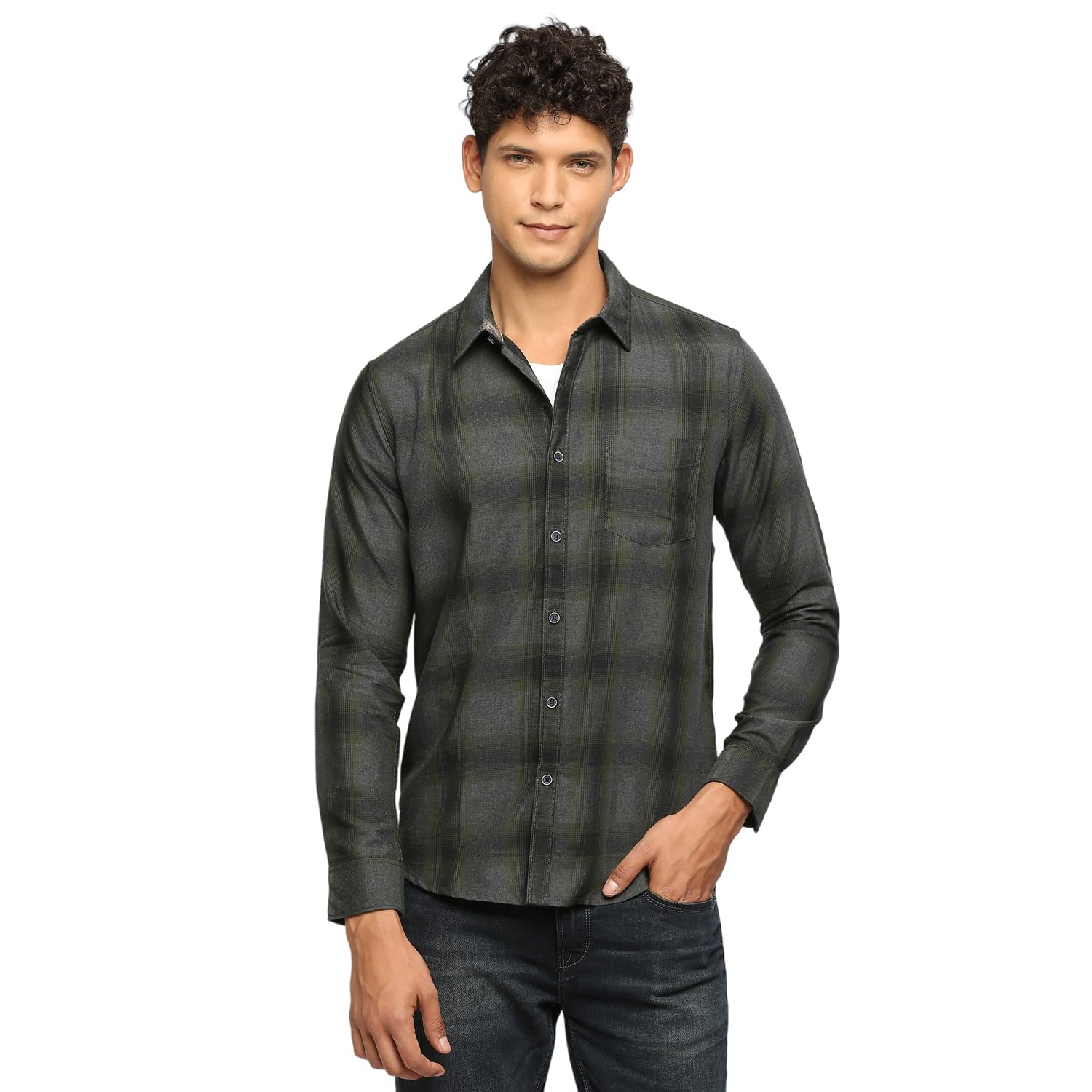 Pepe Jeans MenS Checkered Regular Fit Shirt (Pm308355_Charcoal Grey