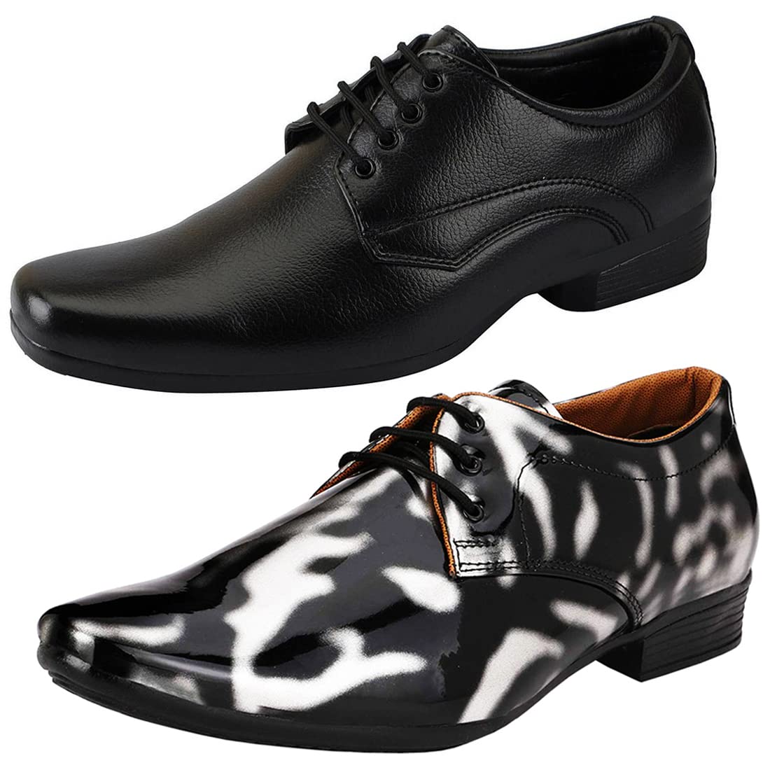 Latest Trendy Formal Shoes/Party Shoes/ 2 Shoes Combo with Free Belt for Men and Boys (BAZAAR7834_VTR01BlkSlvr001Blk1Blk) M 9