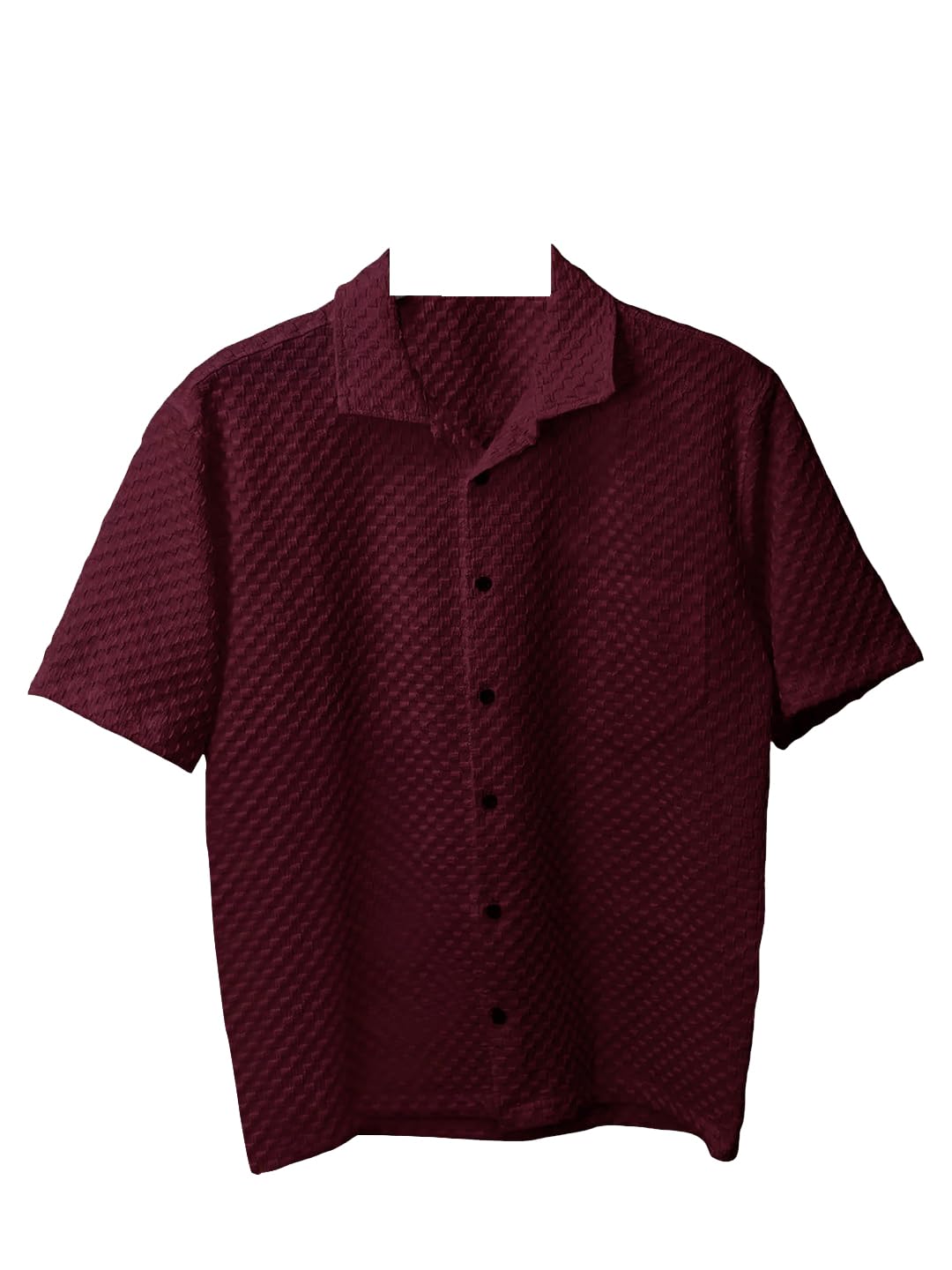 Pinkmint Textured Shirts for Men l Chest Pocket Short Sleeve Maroon Shirt l Regular Fit Summer Outdoor Activities (Pack of 1)