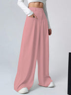 Shasmi Women & Girls Solid Peach Color Loose Fit, Pleated Trousers, Wide Leg Pocket Casual Long Korean Trousers Pant (Pant 146 P