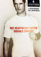 Stafford Mens Tall/Extra Tall 100% Heavy Weight Cotton Crew Neck Undershirt, White, Short Sleeve, 4 Pack (Large Tall (LT))