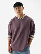 The Souled Store Solids: Mauve Men and Boys 100% Cotton V-Neck Oversized Fit Full Sleeve T-Shirts Oversized Mens T-Shirts Solid