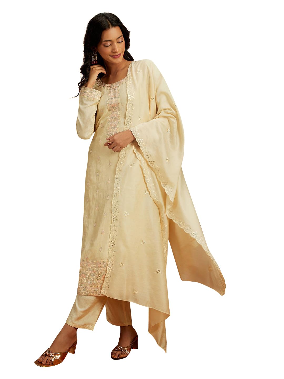 Libas WomenS Silk Embroidered Kurta Sets (48075_Yellow