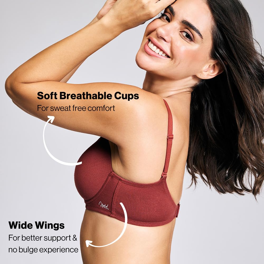 Nykd (Nyb198 Cotton Lightly Padded & Non Wired T-Shirt Bra For Women | Medium Coverage Bra With Soft Detachable Straps | Ideal F
