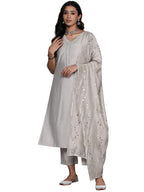 Libas Womens Yoke Design Silk Blend Straight Kurta With Trousers And Dupatta