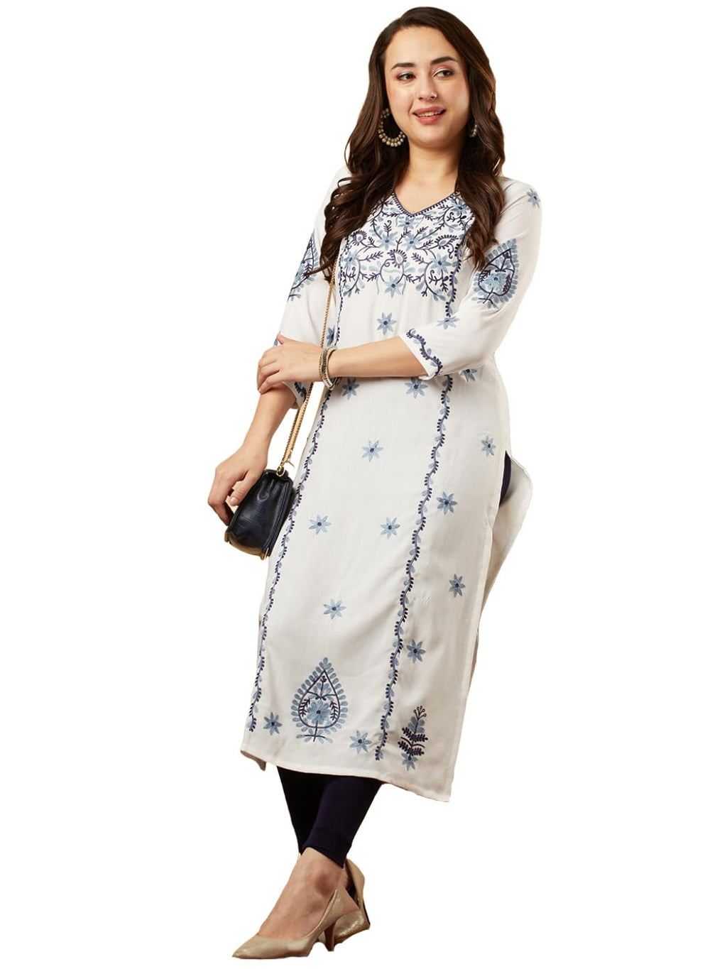 ANNI DESIGNER Women's Cotton Blend Chikankari Embroidered Straight Kurta (Ekachith White_L_White_Large)