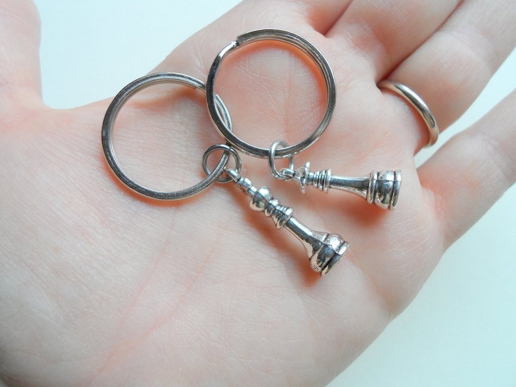 Chess Piece Charm Keychains, King and Queen Set - Couples Keychain Set