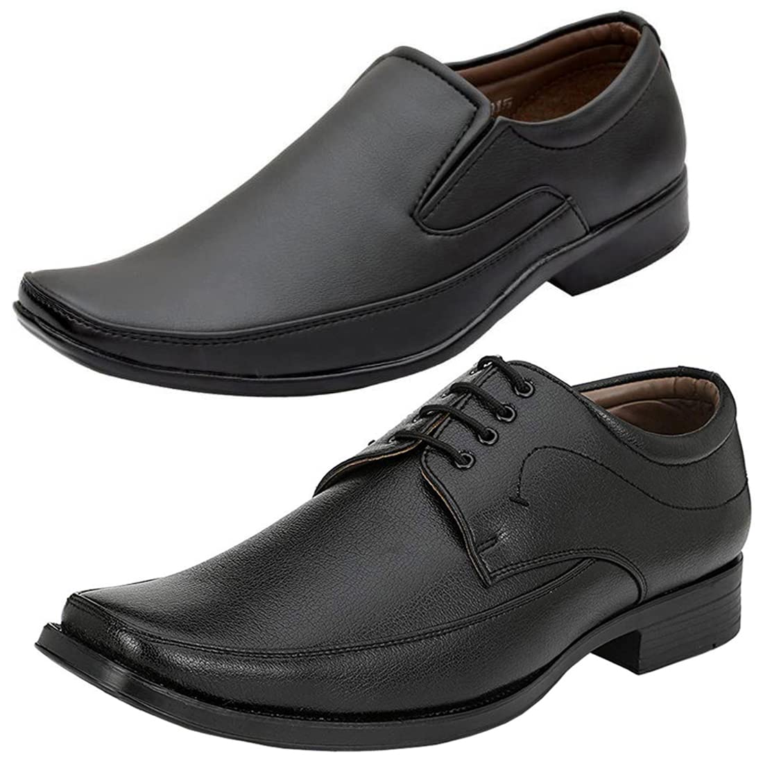 Attractive Trendy Formal Shoes/Party Shoes/ 2 Shoes Combo with Free Belt for Men and Boys (BAZAAR8172_VTR002BdrBlk2004Wht) M 7