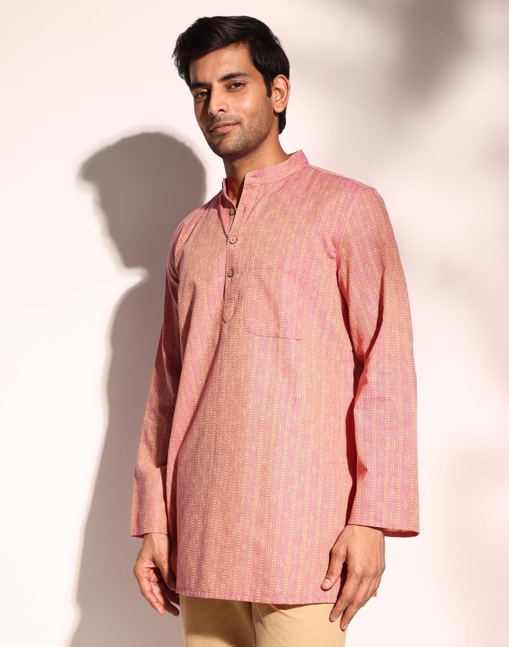 Fabindia MenS Cotton Dobby Regular Short Kurta (1038371Purple_Purple