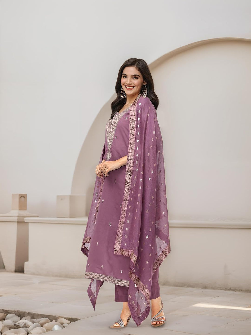 Ishin Women Purple 3 Pcs Kurta Set With Dupatta