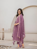 Ishin Women Purple 3 Pcs Kurta Set With Dupatta