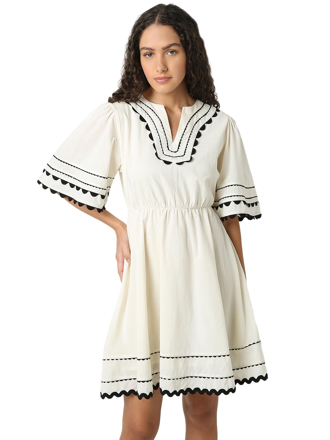 Vero Moda Women Off White Fit And Flare Dress