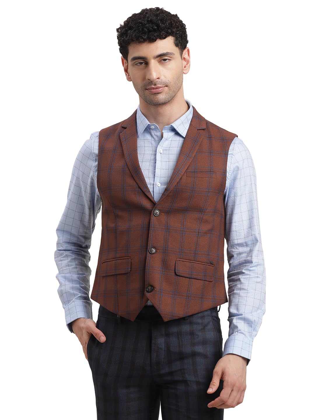 Turtle Men Brown Polyviscose Self Design Casual Waist Coat