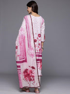 Varanga Women Pink Floral Printed French Knot Thread Embroidered Kurta With Bottom And Dupatta