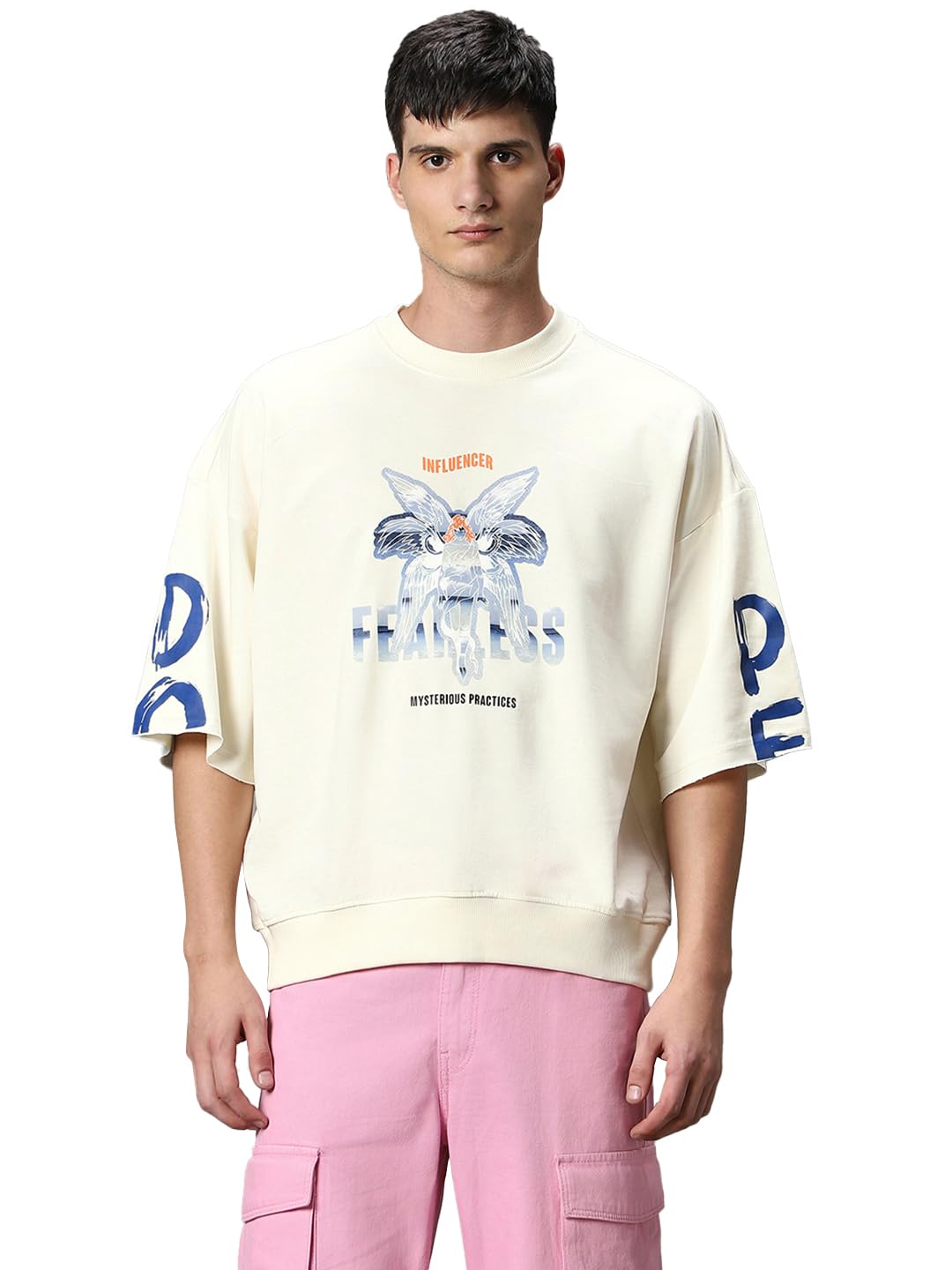 Bewakoof Mens Graphic Printed Super Loose Fit Sweatshirt_597135_Pink_2XL
