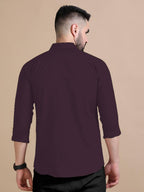 Rebelify MenS Double Pocket Shirt  Classic Casual Cotton Blend With Adjustable Cuffs Purple