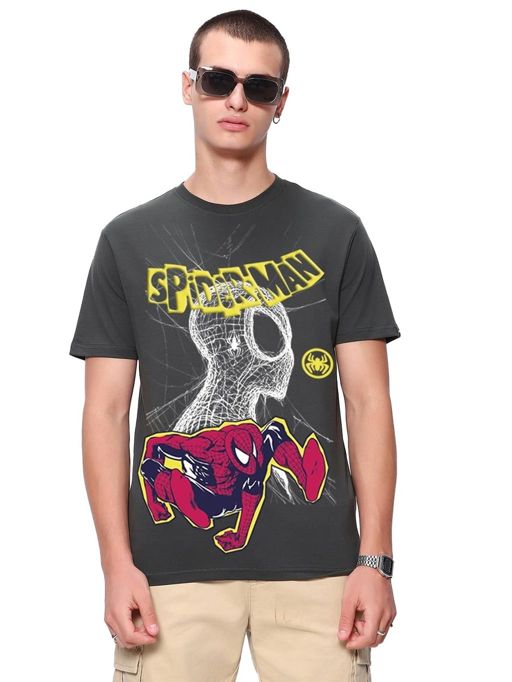 Bewakoof Official Marvel Merchandise Mens Graphic Printed Regular Fit T-Shirt_624557_Grey_L