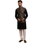SOJANYA (Since 1958 Mens Cotton Black Kurta and White Pyjama With Black Silk Nehru Jacket