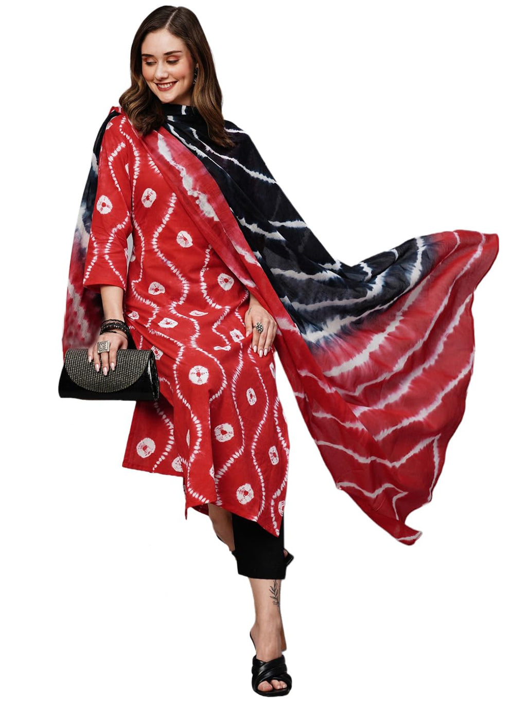 ANNI DESIGNER Womens Cotton Blend Staright Printed Kurta with Pant & Dupatta (Mayavi Red_L_Red_Large)