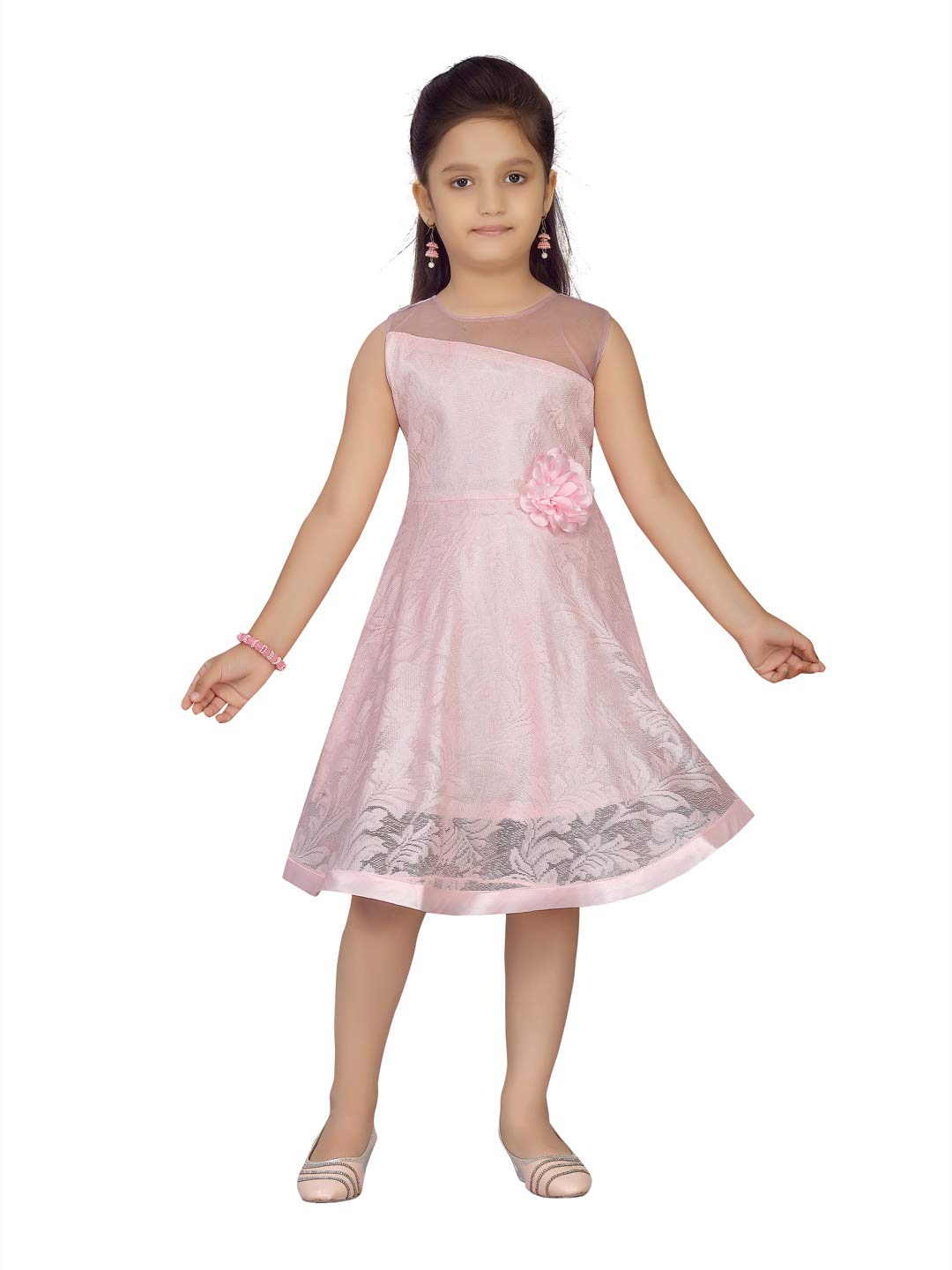 Aarika GirlS Net Fit And Flare Knee-Length Dress (Fk-20801_Pink_24)