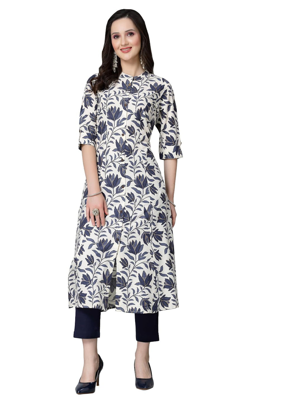 Stylum Women'S Floral Printed Rayon A-Line Kurta (Gaaziblue38_Blue, M)