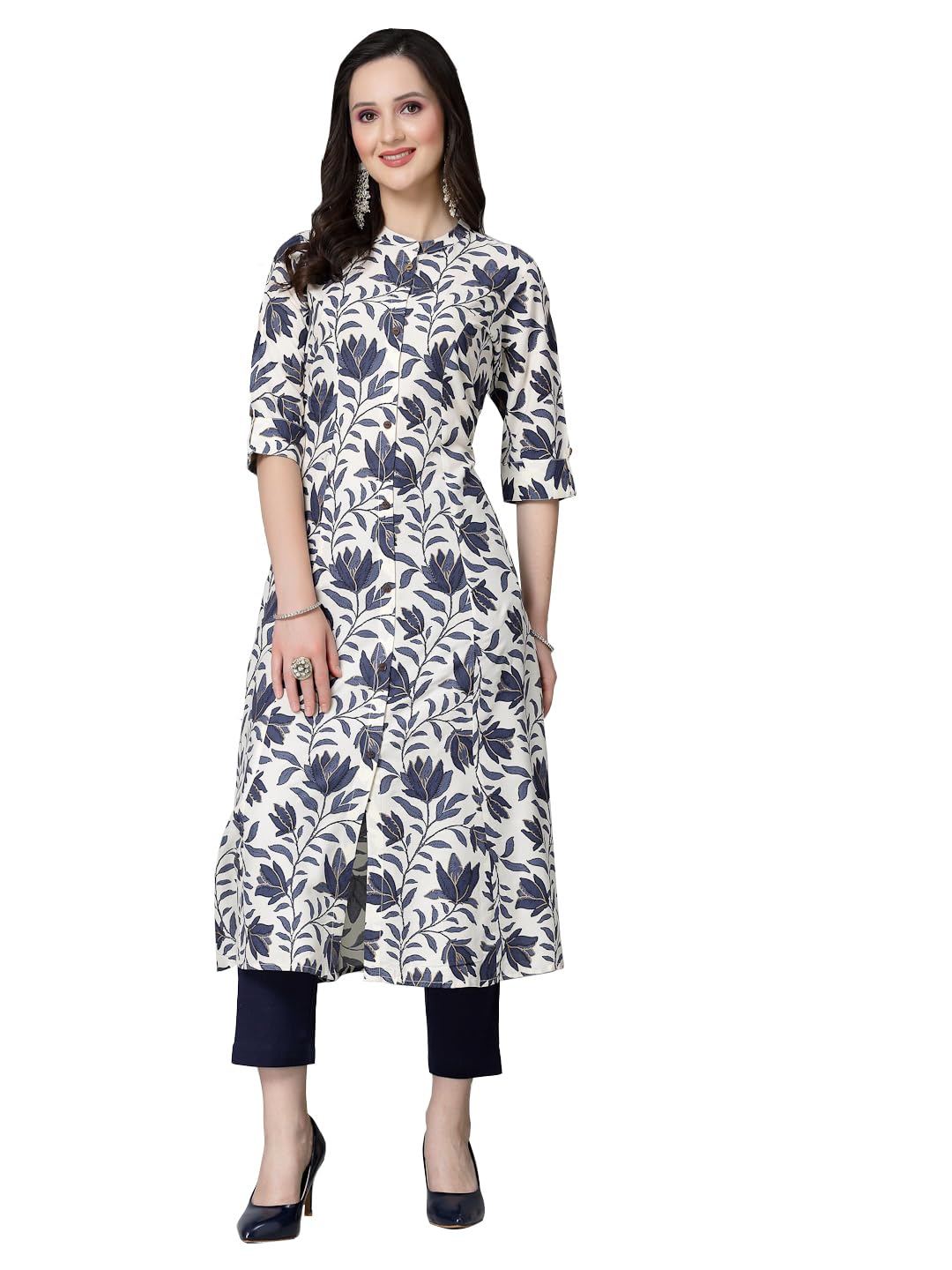 Stylum Women'S Floral Printed Rayon A-Line Kurta (Gaaziblue38_Blue, M)