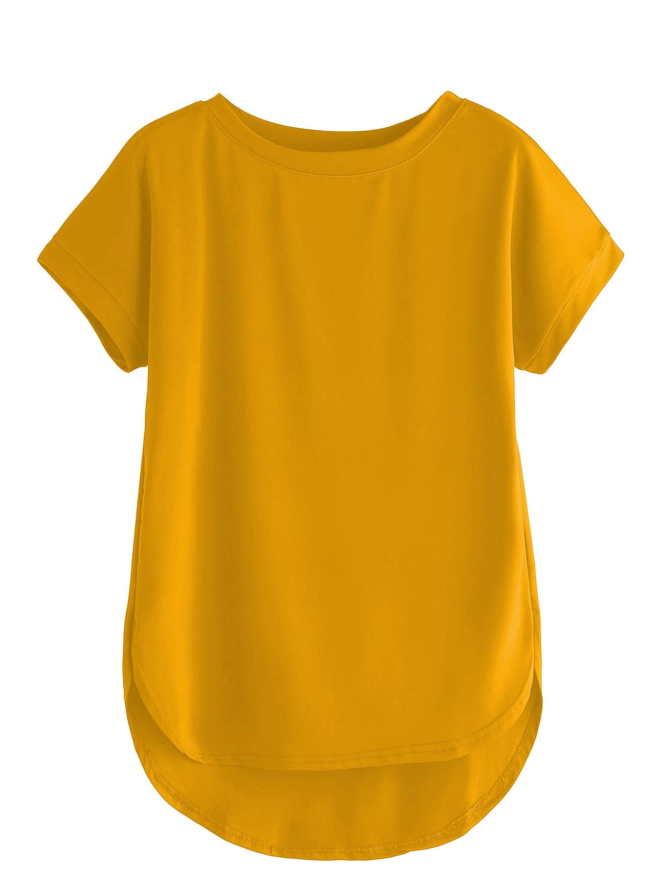 Fabricorn Womens Yellow Solid Regular Fit Short Sleeve Casual T-Shirt, XS Size