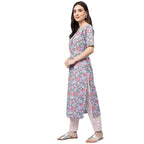 Idalia Hand Block Print Sky Blue Cotton Kurta With Cotton Pants