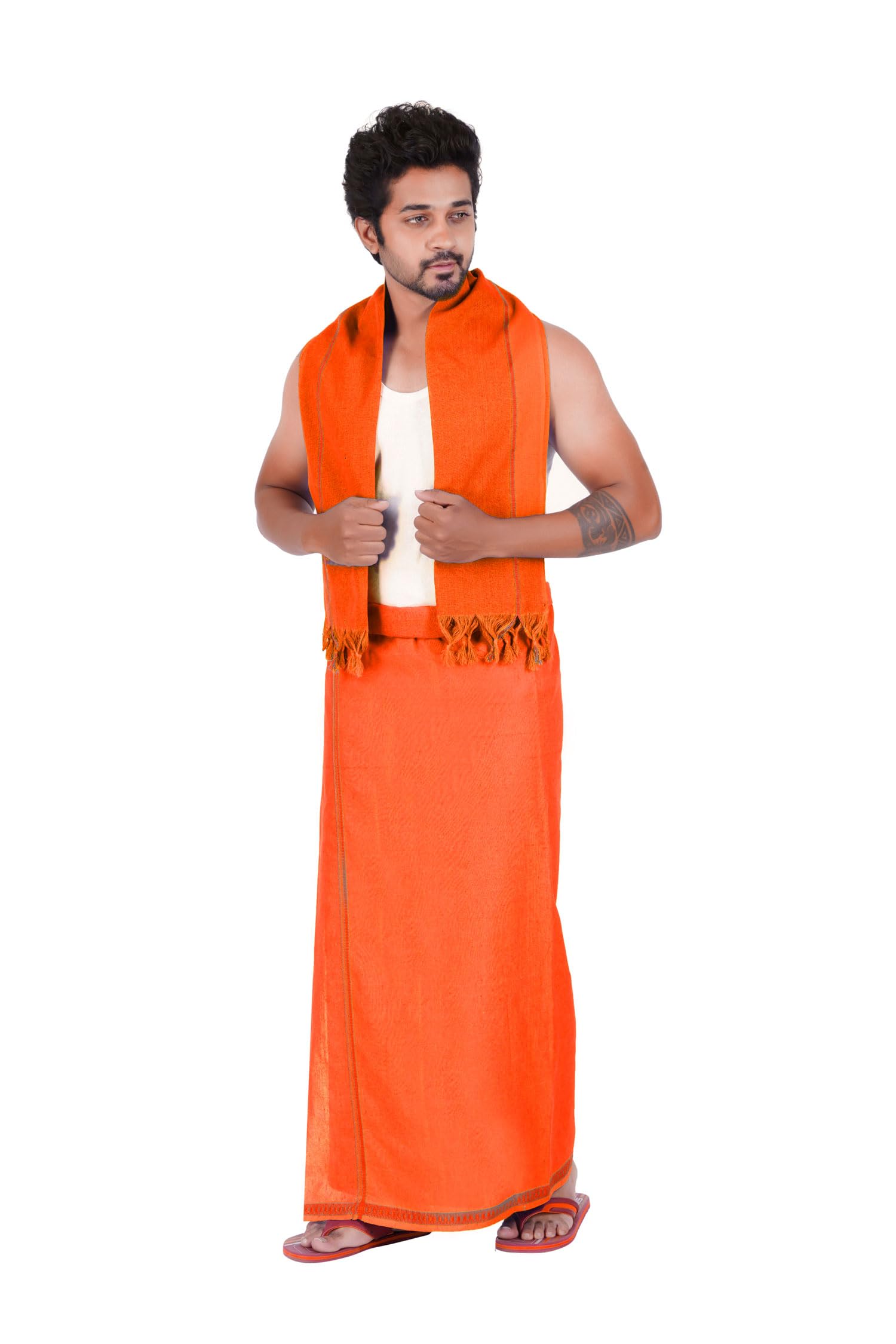Prakasam Cotton MenS Pure Cotton Colour Dhoti (1.26X1.90Mtrs) With Matching Towel (0.74X1.50Mtrs) Set