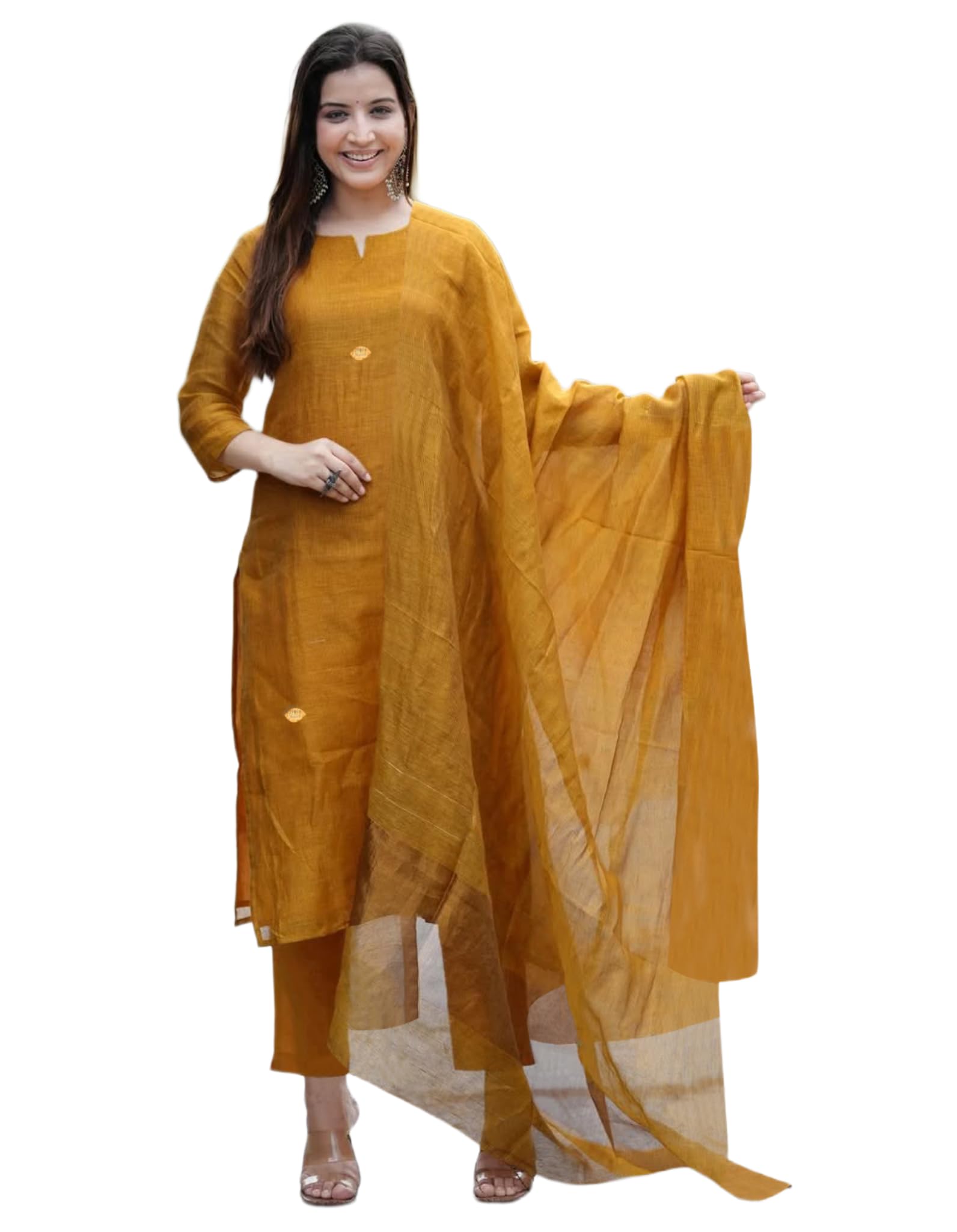 Anni Designer WomenS Rayon Viscose Solid Straight Kurta With Pant & Dupatta (Susmi Mustard_M_Mustard_Medium)